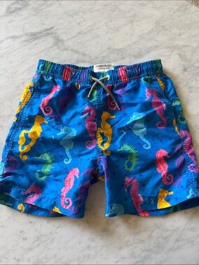 Boardies Blue Seahorse Print Kids Swim Shorts size 7-8 kids